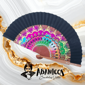 2 Abanico artesanal negro y fucsia de madera de peral 23 cm Dos caras