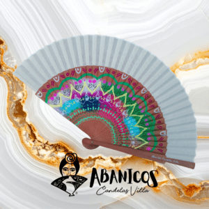 5 Abanico artesanal beige colorido con arcos de madera de peral 23 cm Dos caras