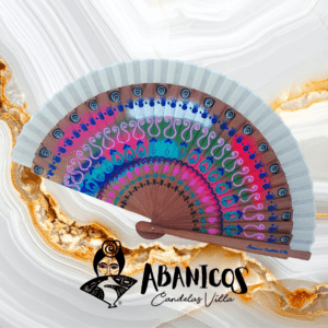 9 Abanico artesanal beige y rosa de madera de peral 21 cm Una cara